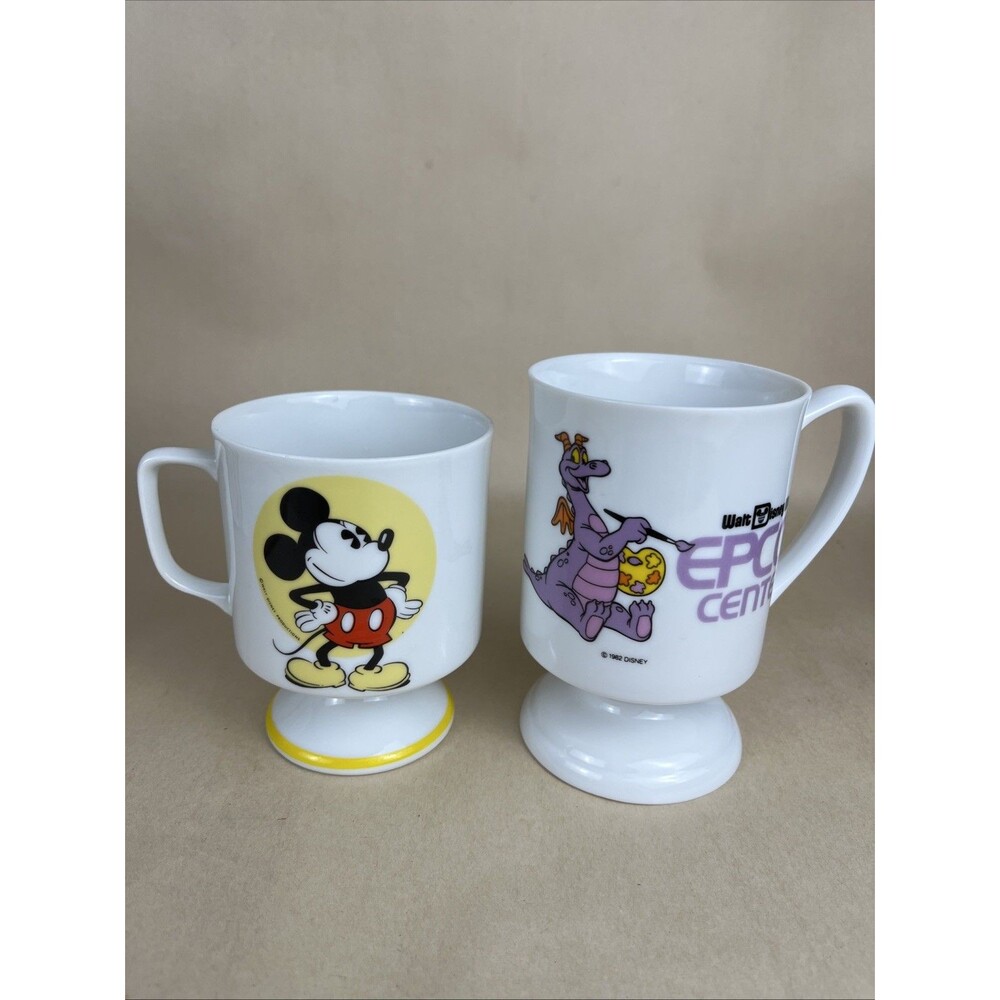 2 VTG NWT 1980s Disney‎ Footed Coffee Cup Mug- Mickey Mouse, FIGMENT Japan Made